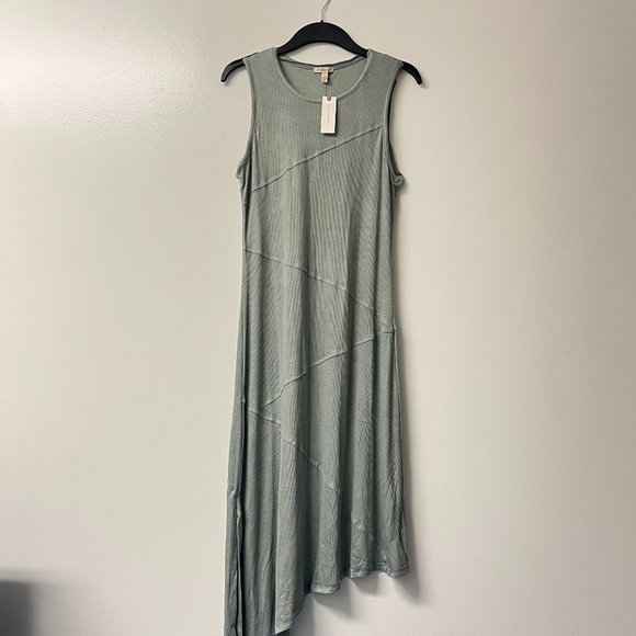 NWT! Anthropologie BORDEAUX Seamed Asymmetrical Maxi Dress In Green Large - Picture 2 of 5